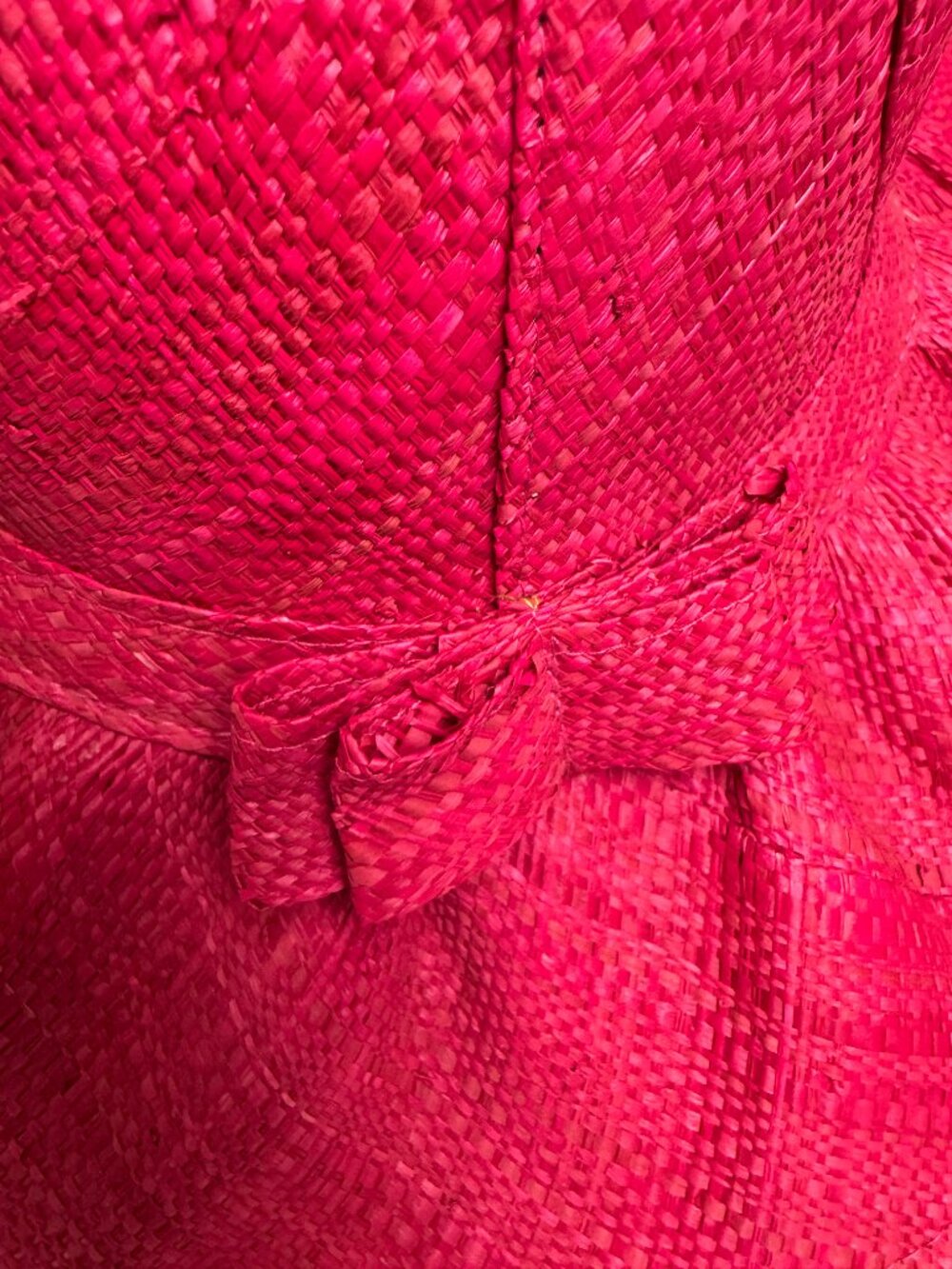 Hand Woven Madagascar Big Brim RAFFIA Sun Hat Pink & Neon Green Sz XL 23.5" - Picture 8 of 12
